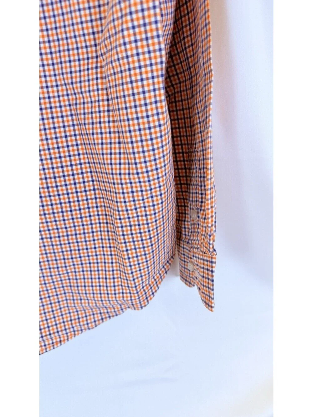 RALPH LAUREN Orange Blue Plaid Cotton Button Down Logo Shirt. Boys 7 Preppy